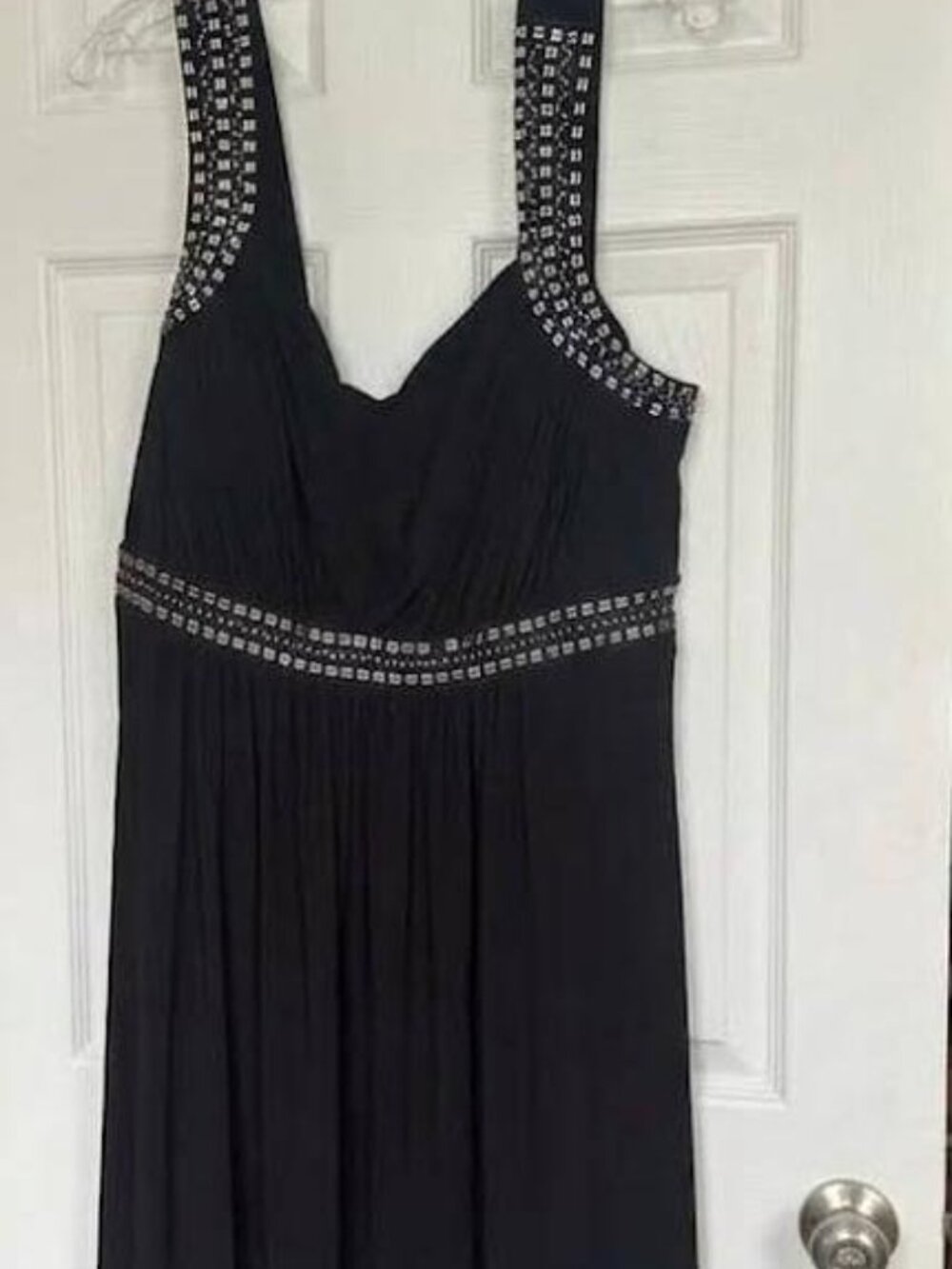 Laura Plus Size 22 Black Studded Imperial Empire Waist Knee Length Dress #254